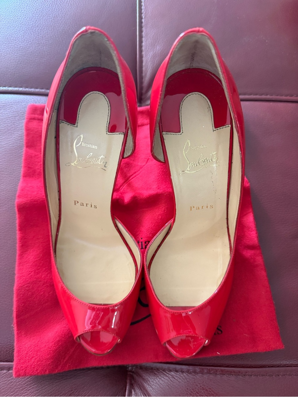 Christian Louboutin Red Patent Peep-Toe Heels